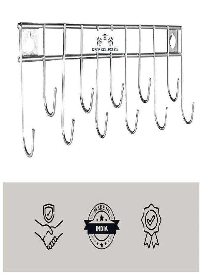 CR18 COLLECTION Stainless Steel Hook Hanger Rail/Towel Rod/Hook Rail for Bathroom and Kitchen Pack of-2 (Silver) - Image 5